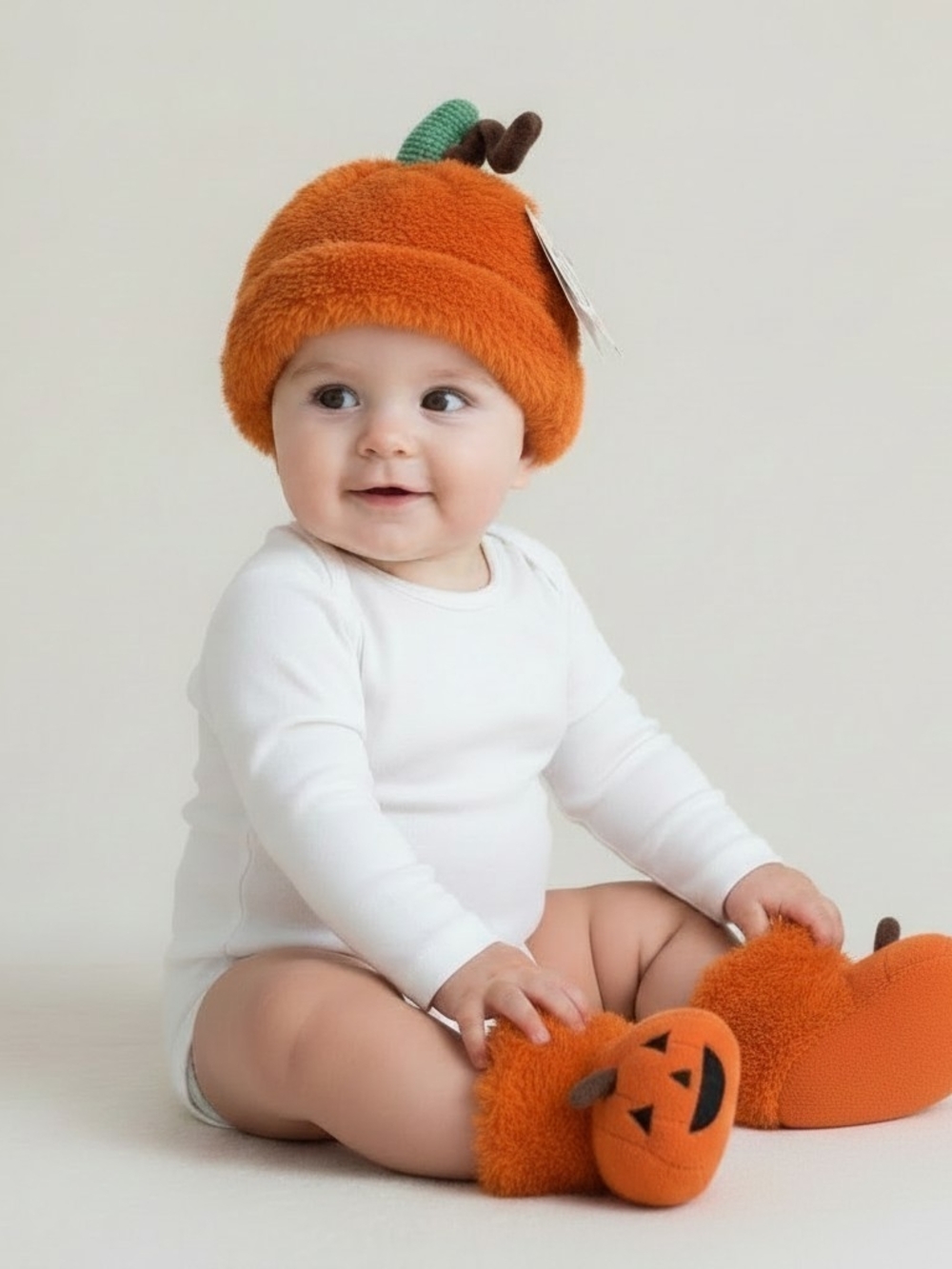 Little Me Orange Plush Pumpkin Hat with Slippers 0- 12 Mos